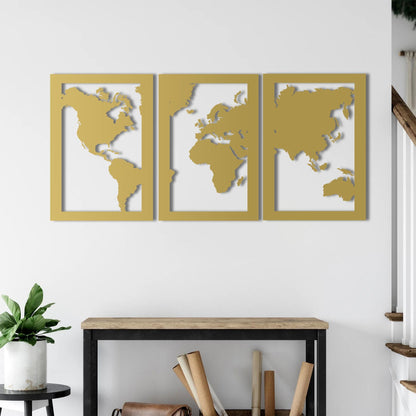 Three-Piece World Map – Metal Painting