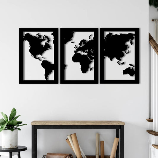Three-Piece World Map – Metal Painting