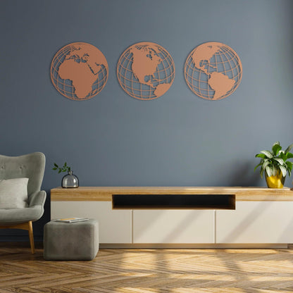 Triple Global World Map – Metal Sheet