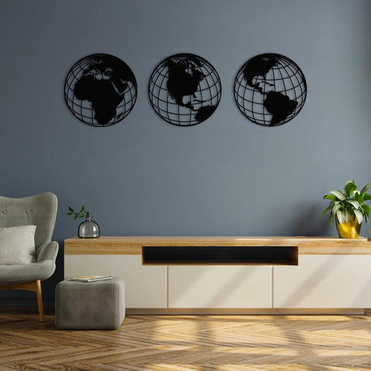 Triple Global World Map – Metal Sheet