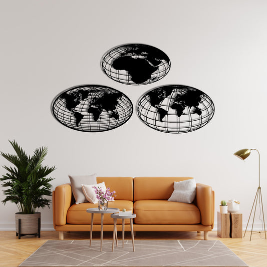 World Map Global Perspective – Metal Painting