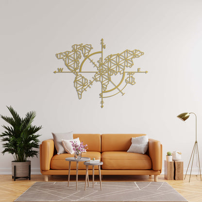 Compass and Geometric World Map – Metal Table