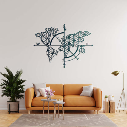 Compass and Geometric World Map – Metal Table