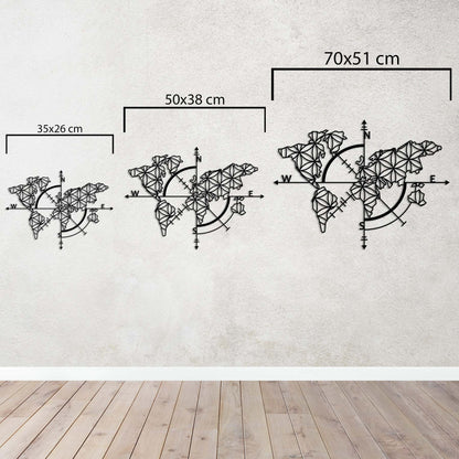 Compass and Geometric World Map – Metal Table