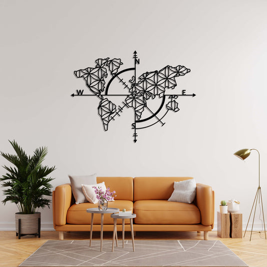 Compass and Geometric World Map – Metal Table
