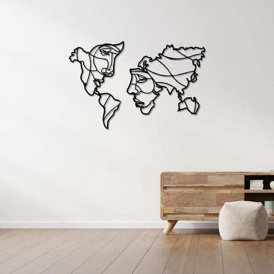 Faces of the World – Artistic World Map Metal Painting
