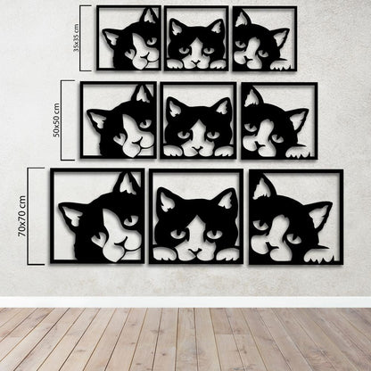 Geometrik Kedi Trio Metal Tablo