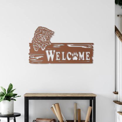 Hoş Geldin Kedi Metal Tablo