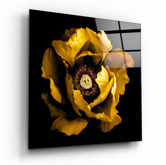 Floral Sarı Cam Tablo