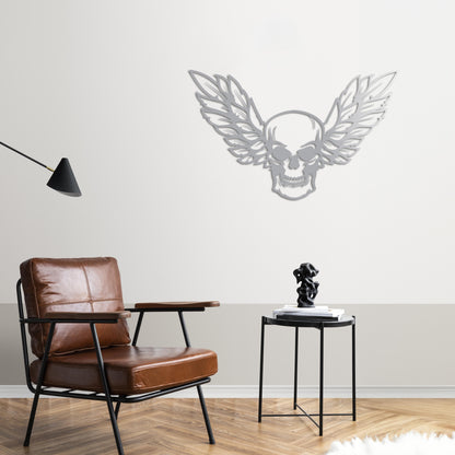 Winged Skull Metal Sign