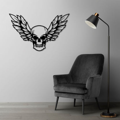 Winged Skull Metal Sign