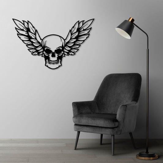Kanatlı Kuru Kafa Metal Tablo