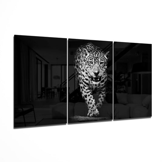 Karanlıktaki Leopar Mega Cam Tablo