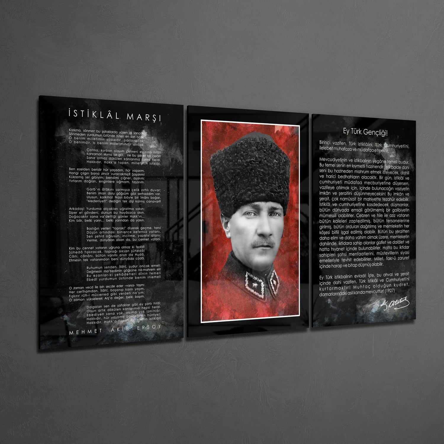 İstiklal Marşı - Atatürk - Gençliğe Hitabe Mega Cam Tablo