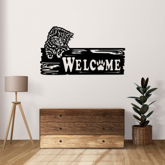 Hoş Geldin Kedi Metal Tablo