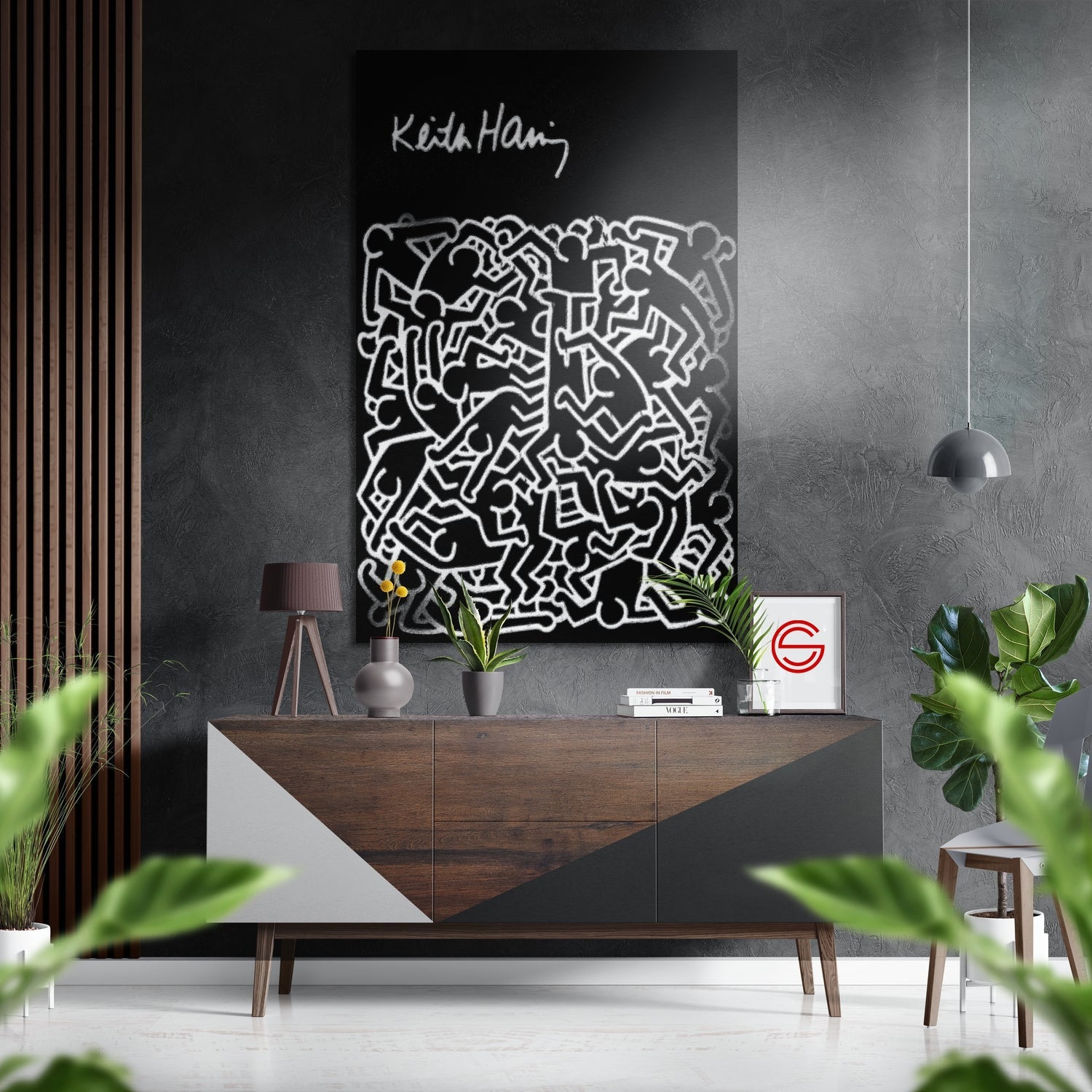 Keith Haring Fırçalı Metalik Alu-Dibond
