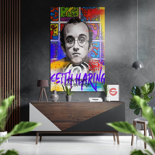 Keith Haring Fırçalı Metalik Alu-Dibond