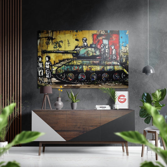 Çocuklar Ve Tank Fırçalı Metalik Alu-Dibond