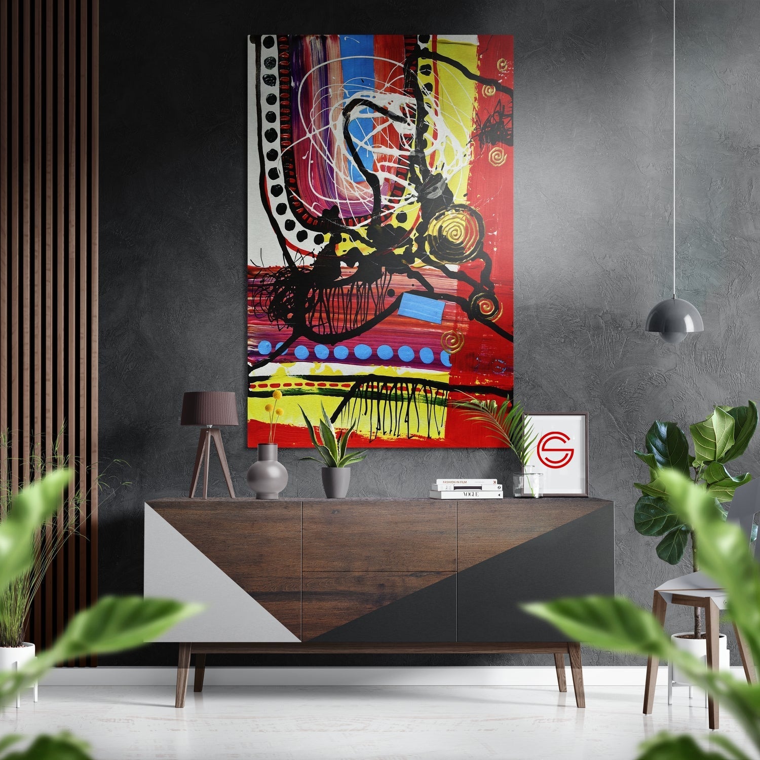 Kandinsky Stili Fırçalı Metalik Alu-Dibond