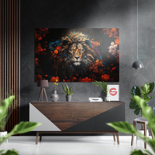 Çiçeklerdeki Aslan Fırçalı Metalik Alu-Dibond