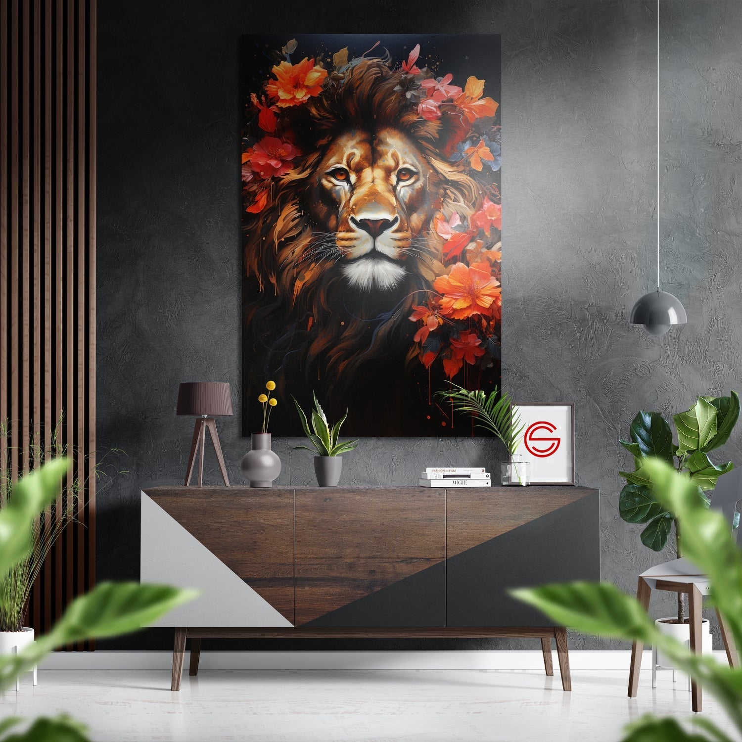 Çiçeklerdeki Aslan Fırçalı Metalik Alu-Dibond