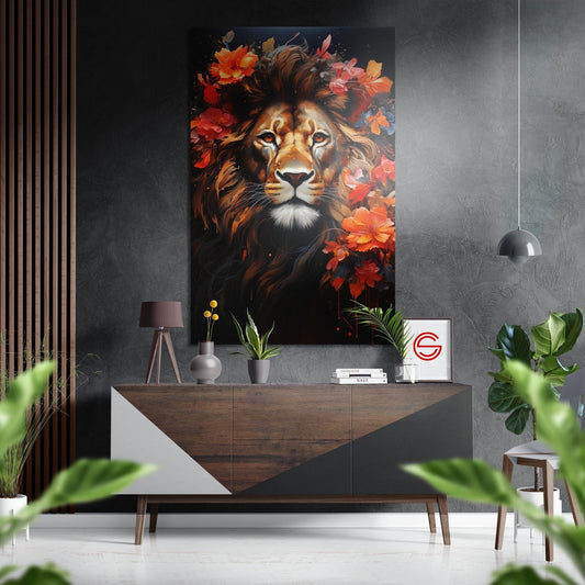 Çiçeklerdeki Aslan Fırçalı Metalik Alu-Dibond