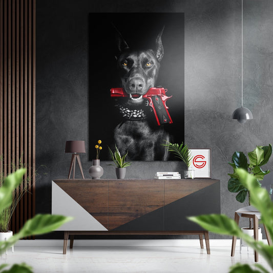 Köpek Ve Silah Fırçalı Metalik Alu-Dibond