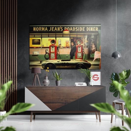 Retro Benzin İstasyonu Fırçalı Metalik Alu-Dibond
