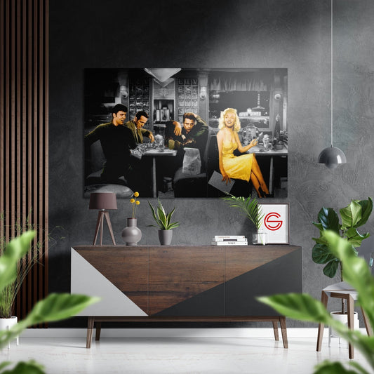 Marilyn, Elvis, Humphrey, James Fırçalı Metalik Alu-Dibond