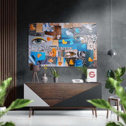 Patchwork Gözler Fırçalı Metalik Alu-Dibond