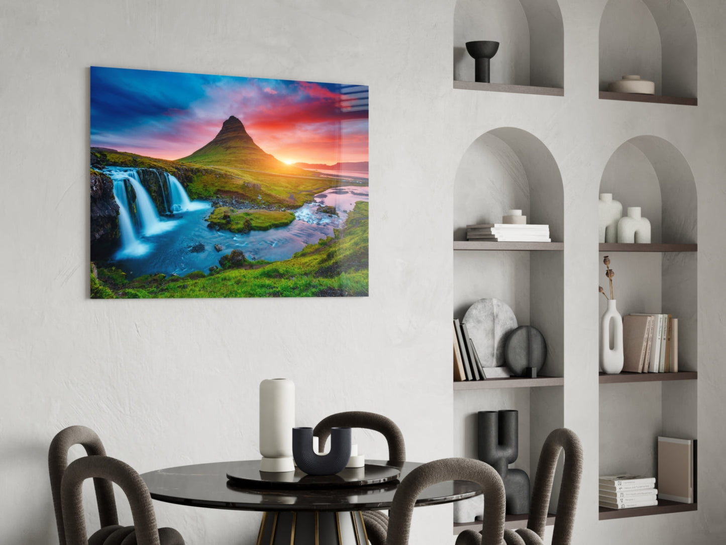 Kirkjufellsfoss Şelalesi ve Manzarası Cam Tablo